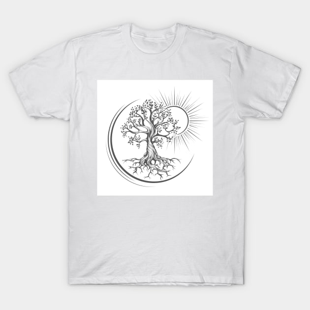 Tree of Life Esoteric Tattoo Drawn in Engraving Style T-Shirt by devaleta